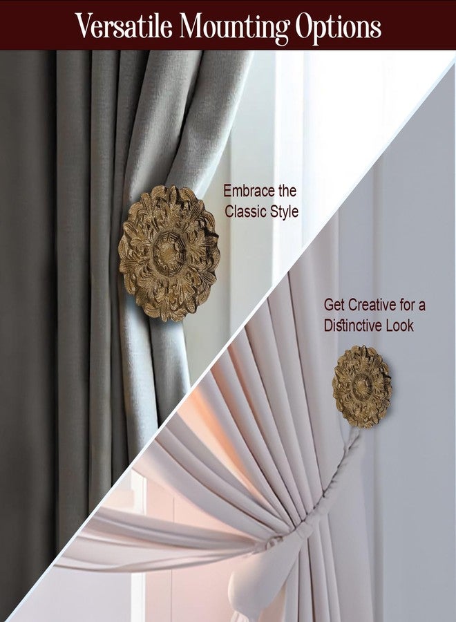 THDC Wall Mounted Floral Curtain Holdbacks (Pack of 2) - Boho Flowery Curtain Holders for Living Room, Bedroom, Office Drapes - Farmhouse Tiebacks for Curtains (Antique Brass Fleur) - Image 4